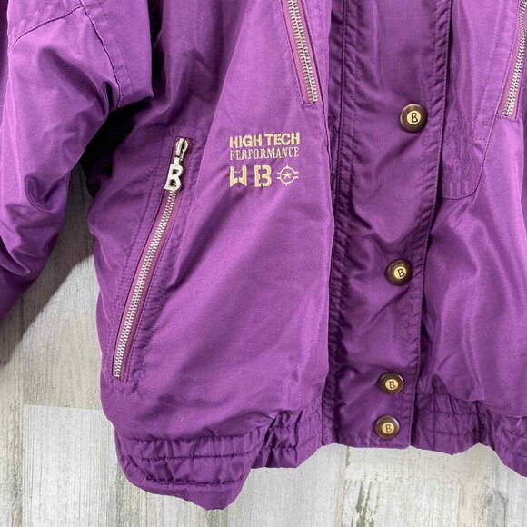 Vintage 80s Bogner Ski Jacket Womens 6 Purple Polyester Snap Away‎ Hood Pockets - Picture 3 of 12